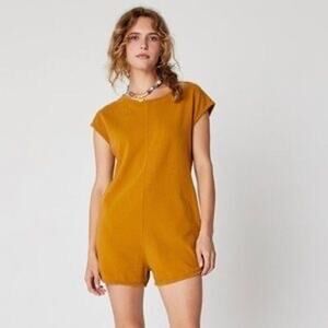 back beat co yellow short sleeve organic cotton retro romper pockets XS/Small